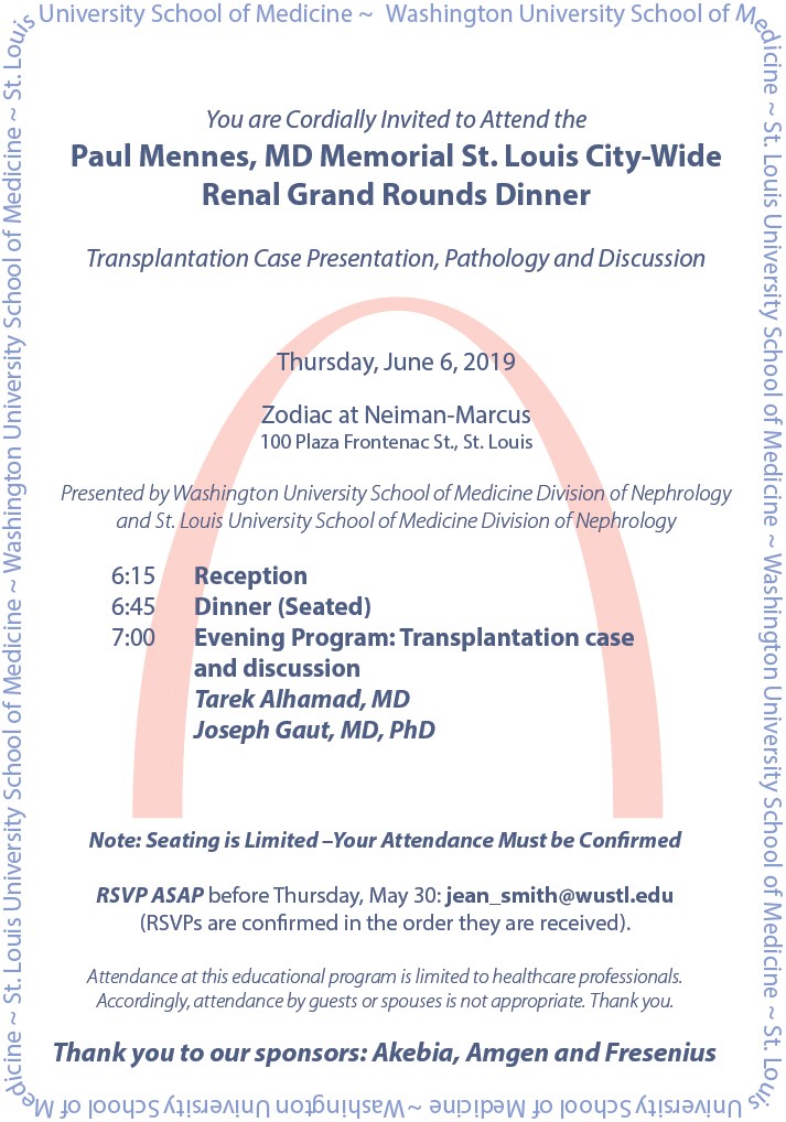 Paul Mennes Memorial City-Wide Renal Grand Rounds Dinner – June 6