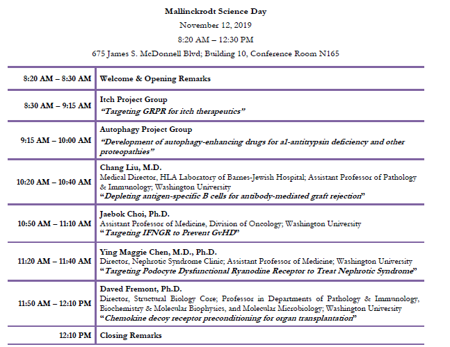 Agenda for Mallinckrodt Science Day speakers