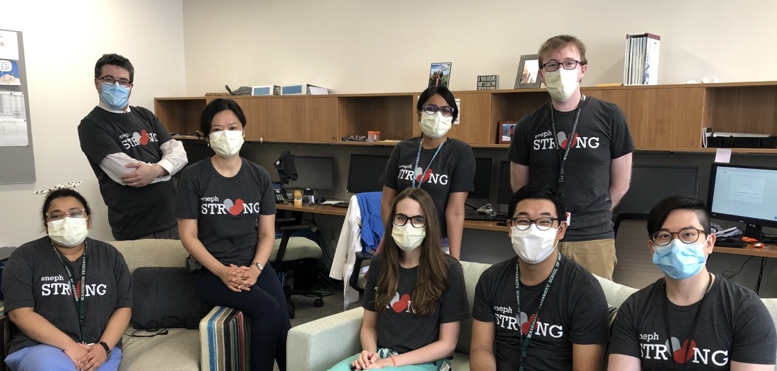 Faculty and fellows sporting WashU #nephSTRONG t-shirts.