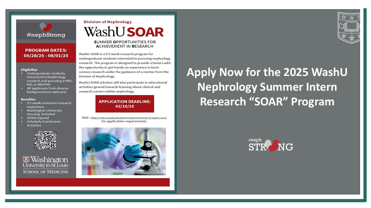 Apply Now for the 2025 WashU Nephrology Summer Intern Research “SOAR” Program